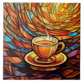 可愛いコーヒーショップのキッチンフェイクステンドグラス タイル (正面)