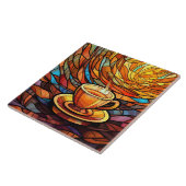 可愛いコーヒーショップのキッチンフェイクステンドグラス タイル (側面)