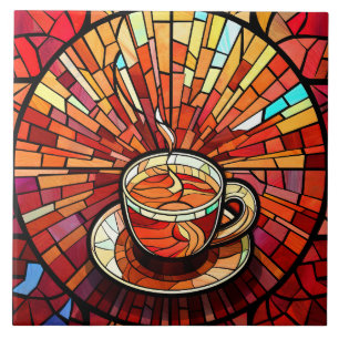 可愛いコーヒーショップのキッチンフェイクステンドグラス タイル