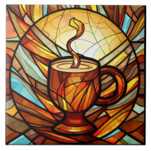 可愛いコーヒーショップのキッチンフェイクステンドグラス