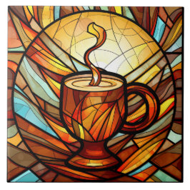 可愛いコーヒーショップのキッチンフェイクステンドグラス タイル