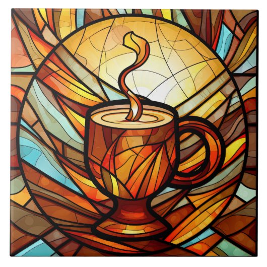 可愛いコーヒーショップのキッチンフェイクステンドグラス タイル (正面)