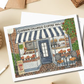 可愛いコーヒーハウス店先ウォーターカラー ポストカード