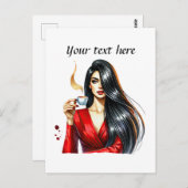 可愛いコーヒーレディーアッド文字 ポストカード (正面/裏面)