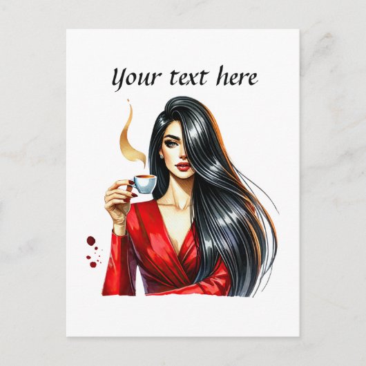 可愛いコーヒーレディーアッド文字 ポストカード (正面)