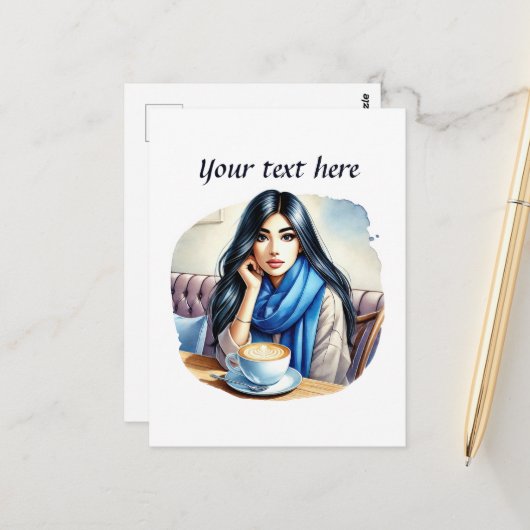 可愛いコーヒーレディーアッド文字 ポストカード (正面/裏面インサイチュ)