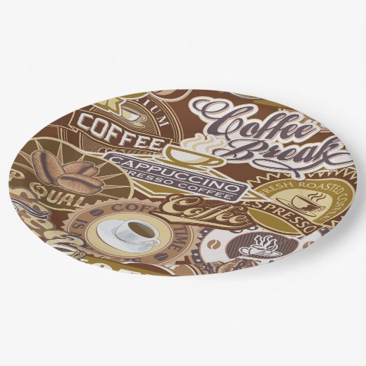 可愛いコーヒーワードパーティー ペーパープレート (アングル)