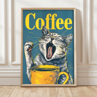 可愛いコーヒー猫のプリント - マキシマリスト ドーパミン ポスター