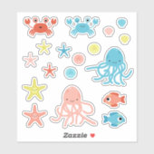 可愛いコーラルイエローブルー海動物 シール (シート)