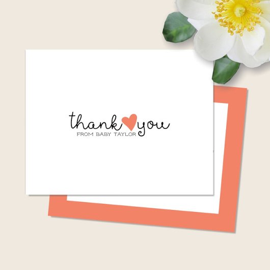 可愛いコーラルオレンジハート赤ちゃんシャワーありがとう サンキューカード