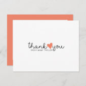 可愛いコーラルオレンジハート赤ちゃんシャワーありがとう サンキューカード (正面/裏面)