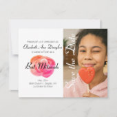 可愛いコーラルオレンジ、ピンクロースバルミツワー日付 招待状 (正面)