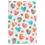 可愛いコーラルレッドピンクアクアブルーハートアートパターン ミディアムペーパーバッグ (正面)