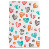 可愛いコーラルレッドピンクアクアブルーハートアートパターン ミディアムペーパーバッグ (裏面)