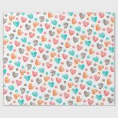 可愛いコーラルレッドピンクアクアブルーハートアートパターン ラッピングペーパー (フラット)