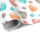 可愛いコーラルレッドピンクアクアブルーハートアートパターン ラッピングペーパー (ロールコーナー)