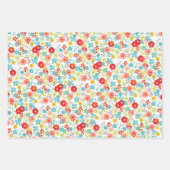 可愛いコーラルレッドピンクアクアブルーフローラアートパターン ラッピングペーパーシート (正面)