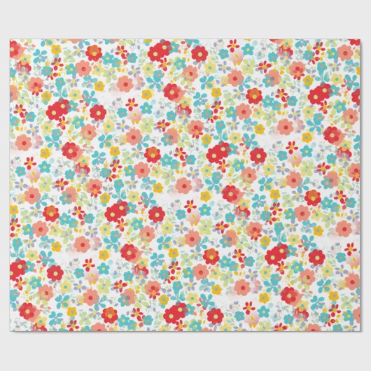 可愛いコーラルレッドピンクアクアブルーフローラアートパターン ラッピングペーパー (フラット)