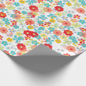可愛いコーラルレッドピンクアクアブルーフローラアートパターン ラッピングペーパー (角)