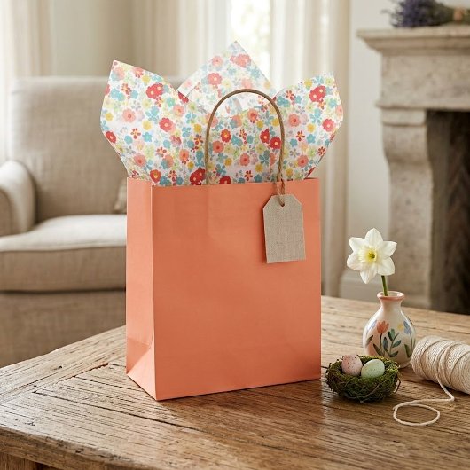 可愛いコーラルレッドピンクアクアブルーフローラアートパターン 薄葉紙