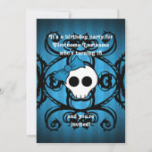 可愛いゴシックスカルブルーとブラック5x7誕生日 招待状 (正面)