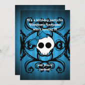 可愛いゴシックスカルブルーとブラック5x7誕生日 招待状 (正面/裏面)