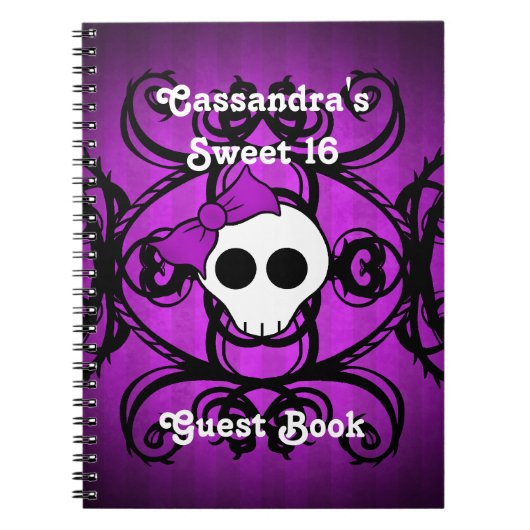 可愛いゴシックスカル紫と黒の正方形の甘い16 ノートブック (正面)