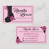 可愛いゴシック様式のブーツピンクのローズタトゥーアーティスト 名刺 (正面/裏面)
