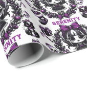 可愛いゴシック様式の女の子パープルクリスマス ラッピングペーパー (ロールコーナー)