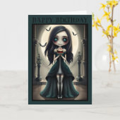 可愛いゴシック、ゴシックガールハロウィーン誕生日カード カード (黄色い花)