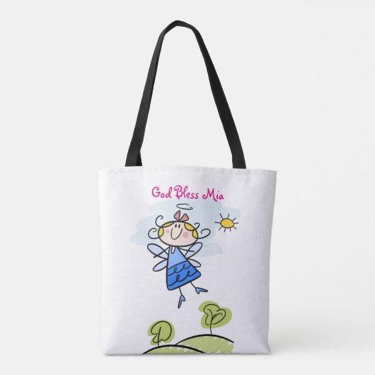 可愛いゴドーターエンジェルパーソナライズされた トートバッグ (裏面)