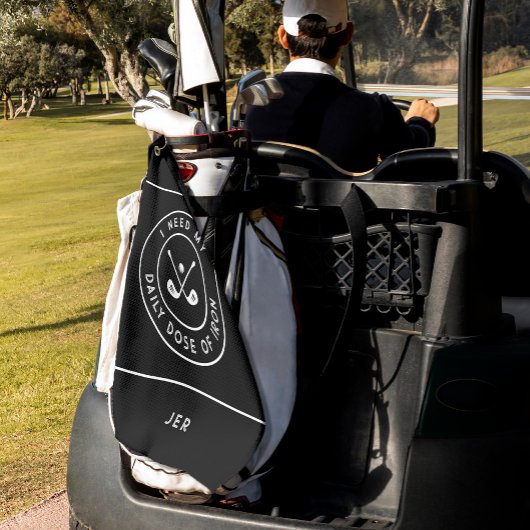 可愛いゴルファーのユーモアのゴルフアイアンスポーツ用具ブラック ゴルフタオル