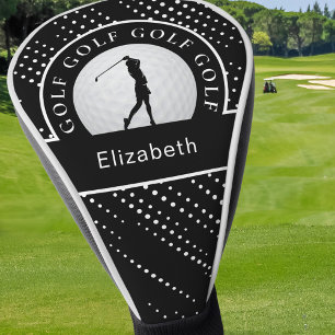 可愛いゴルファーモダンゴルフスポーツパターンブラック ゴルフヘッドカバー