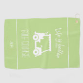 可愛いゴルフカートのゴルファーのゴルフコース引用文グリーン ゴルフタオル (横)