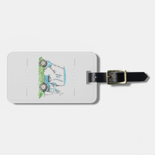 可愛いゴルフカート青い水色モノグラム ラゲッジタグ (正面横)