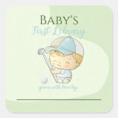 可愛いゴルフボーイファースト図書館蔵書票シャワー スクエアシール (正面)