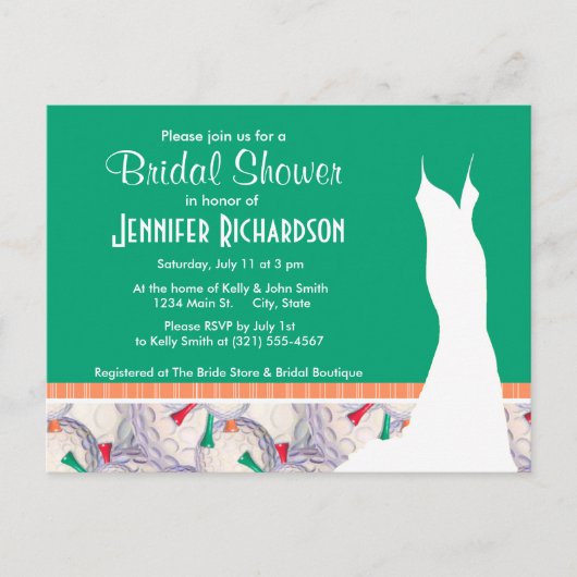 可愛いゴルフボール&ティー柄 インビテーションポストカード (正面)