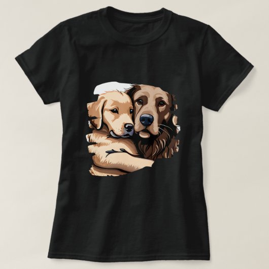 可愛いゴールデンレトリバードッグママ子犬を抱きしめて Tシャツ (デザイン正面)
