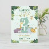 可愛いサファリの動物ヤングワイルドと3誕生日 招待状 (スタンド正面)