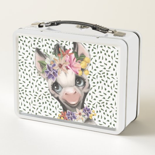 可愛いサファリの野生の動物の子供の水色 メタルランチボックス (裏面)