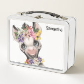 可愛いサファリの野生の動物の子供の水色 メタルランチボックス (正面)