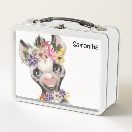 可愛いサファリの野生の動物の子供の水色 メタルランチボックス (正面)