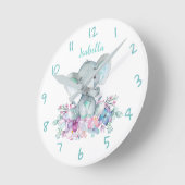 可愛いサファリエレファントフローラ水彩 ラウンド壁時計 (傾斜)