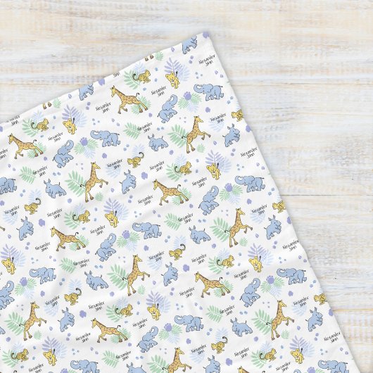 可愛いサファリカラフルアニマルネームベビーキッズホワイト フリースブランケット