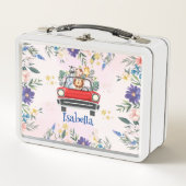 可愛いサファリカートロピカルフラワーバースデーパーティー メタルランチボックス (正面)