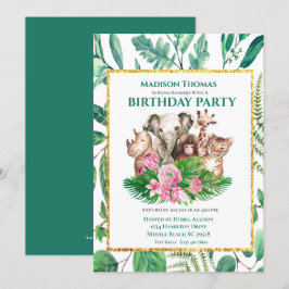 可愛いサファリジャングル動物の誕生日パーティーInvitati 招待状
