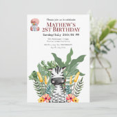 可愛いサファリゼブラとゾウの誕生日 招待状 (スタンド正面)