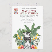 可愛いサファリゼブラとゾウの誕生日 招待状 (正面/裏面)