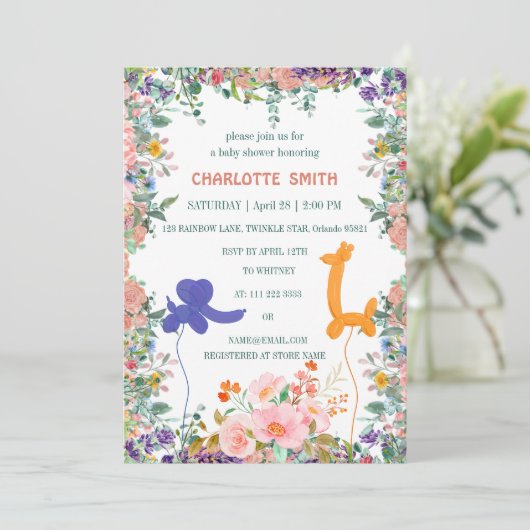 可愛いサファリゾウgiraffe balloon flora waterco 招待状 (スタンド正面)