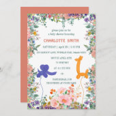 可愛いサファリゾウgiraffe balloon flora waterco 招待状 (正面/裏面)